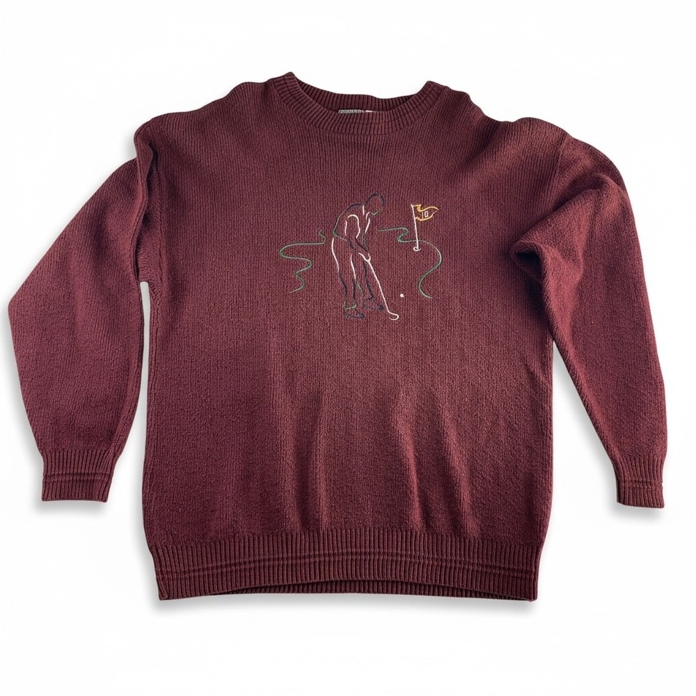 Vintage Knightsbridge Mens Burgundy Golf Embroidered Cotton Crew Neck Sweater XL - Picture 3 of 7